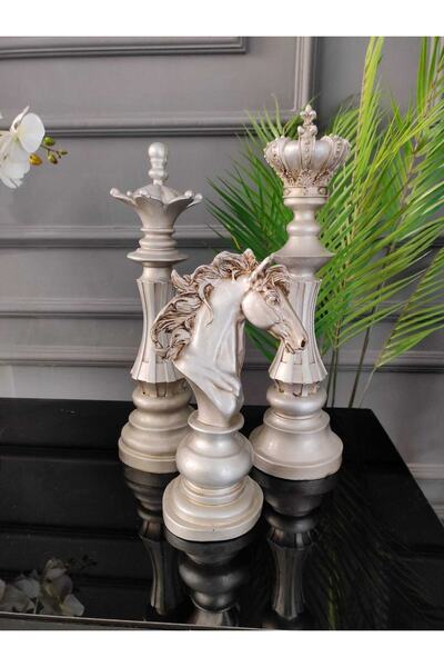 SZN DEKOR 3'lü Satranç Seti , Santraç Taşı, Şah,vezir,at ,santranç Biblo