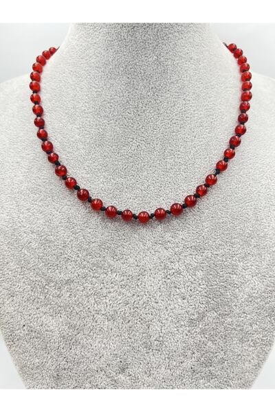 GÜMÜŞTEL EL SANATLARI Sertifikalı Doğal Taş Akik Taşı Kolye Aaa Kalite 6mm