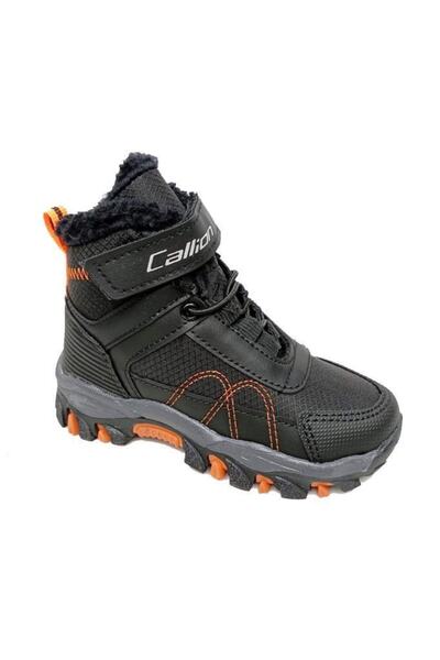 Callion 06p Deri Çocuk Sneakers Bot Siyah Oranj