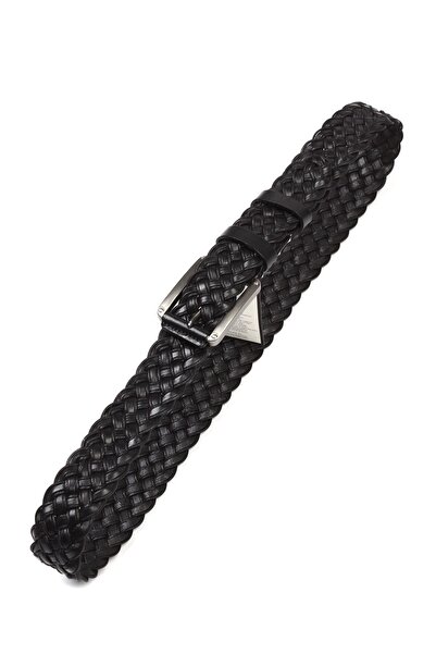 Aka Siyah Örgülü Spor Deri Kemer