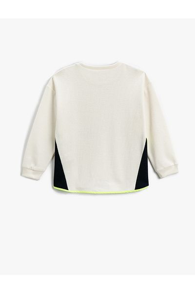 Koton Color Contrast Sweatshirt Slogan Themed Printed Ribbed