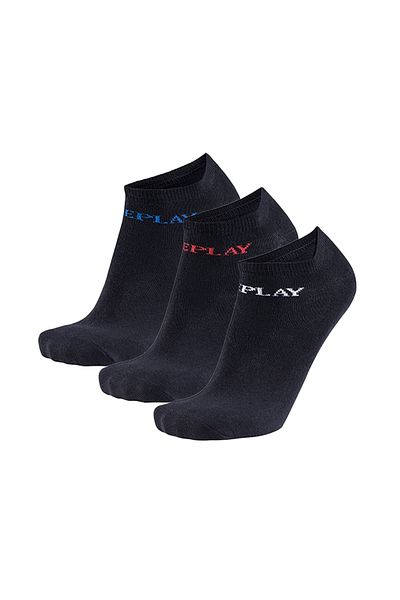 Replay Unisex Sneaker Socken, 3er Pack - Kurzsocken, Baumwolle, Logo, einfarbig, kurz