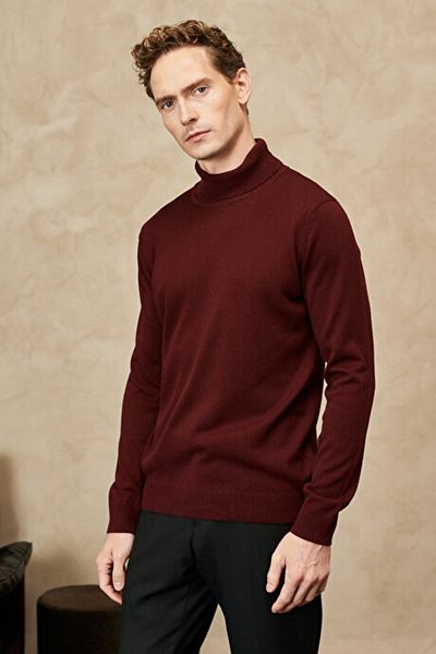 Altınyıldız 4a4923100004 Men's Fisherman Knitwear Claret Red