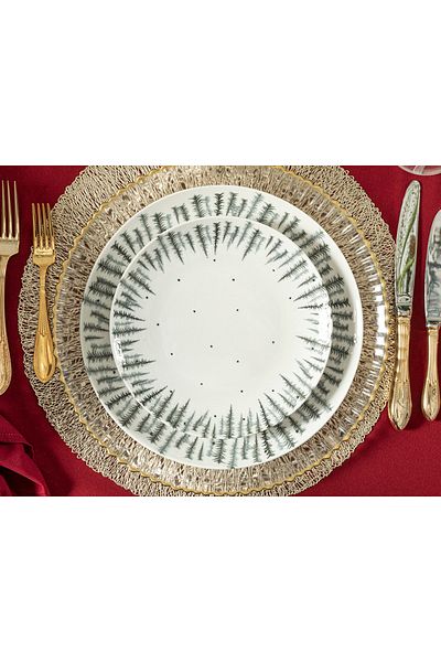 English Home Pine Tree Band Porcelain Cake Plate 21 Cm Dark Green