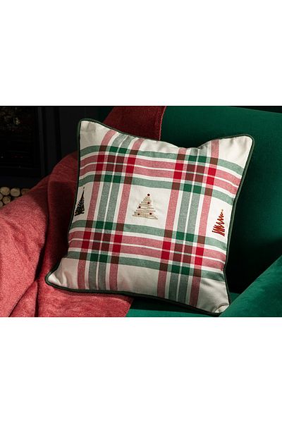 English Home Pine Tree Joy Woven Filled Throw Pillow 45X45 cm Red