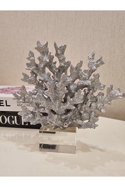 AİSYA HOME DEKOR Dekoratif Cam Kristal Gümüş Kaideli Mercan