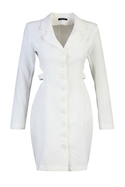 Trendyol Collection Limitovaná edice Ecru Mini Woven Cut Out Detailed Jacket Tkané šaty TWOAW23EL00910