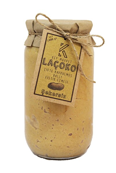 Laçoko 1 Kg Şekersiz, Katkısız, Glutensiz, Doğal Çifte Kavrulmuş Ballı Yer Fıstığı Ezmesi
