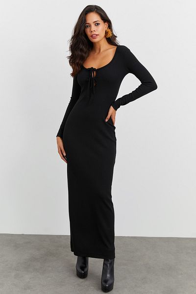 Cool & Sexy Schwarzes Camisole-Maxikleid für Damen EY1513