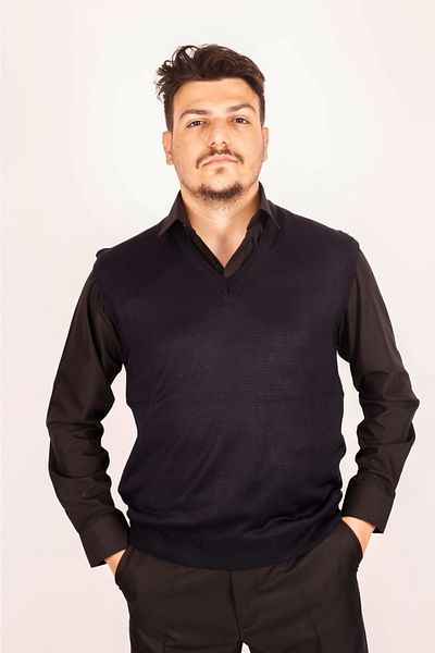 nacar çarşı Men's V-Neck Wool Knit Black Fine Knitwear Sweater