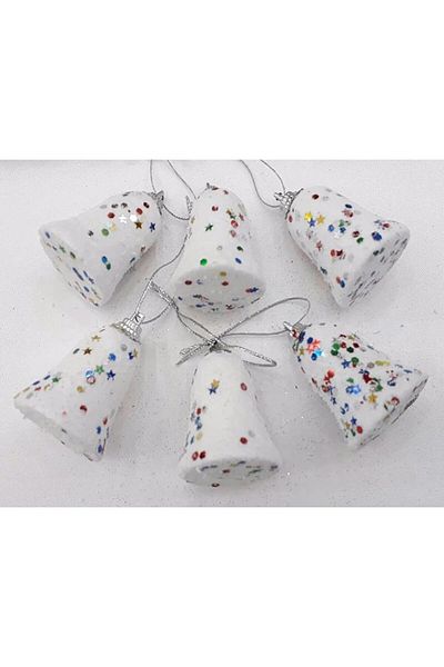 KÖŞEM HEDİYELİK SÜS Partilee Christmas Pine Tree Ornament White Glitter 6-Piece Bell