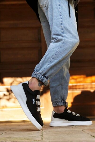 BOUIS Ανδρικά, ασπρόμαυρα, άνετη σόλα με τρεις ρίγες, καθημερινή μαλακή εσωτερική επένδυση, κομψά αθλητικά παπούτσια