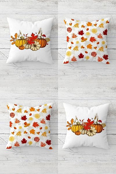 on the clouds Pumpkin And Autumn Leaf Pattern Hidden Zippered Throw Pillow Cover Sofa Pillow Cover Set(4pcs)