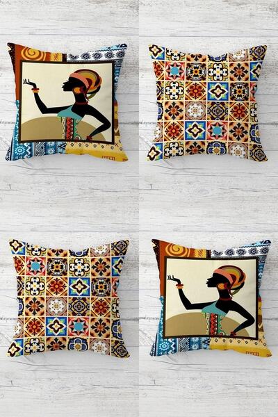 Pelangi غطاء وسادة نسائي بنمط البلاط الأفريقي البوهيمي - سحاب مخفي، وسادة مقع...