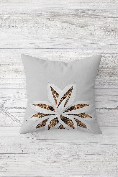 on the clouds Hidden Zippered Throw Pillow Cover Set with Lotus Flower and Gold Stripe Detail - 4 Pieces