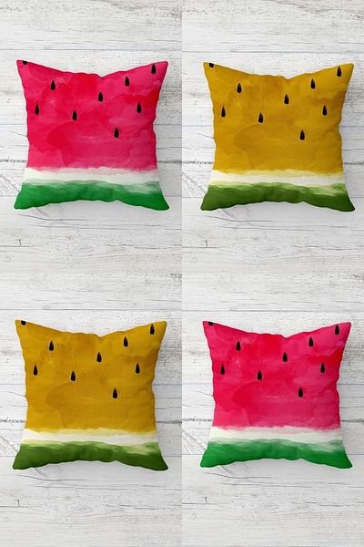 on the clouds Watermelon Patterned Hidden Zippered Throw Pillow Cover Sofa Pillow Cover Set (4pcs)