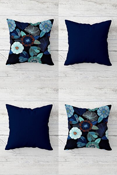 Pelangi مجموعة أغطية وسائد للأريكة بسحاب مخفي منقوشة على شكل باقة زهور (4 قطع)