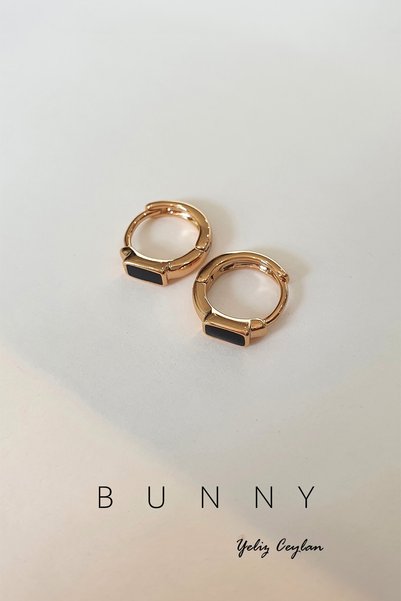 BUNNY Mine Plakalı Altın Kaplama Mini Halka Küpe 10 Mm