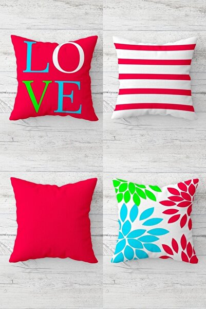 Pelangi Love Written Floral and Transverse Striped Hidden Zipper Throw Pillow...