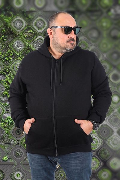MocGrande Μεγάλου μεγέθους Unisex Hooded 3ip Sweat 11701 Μαύρο