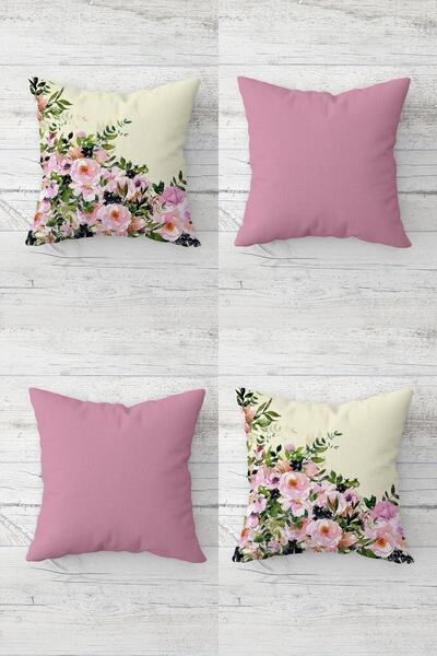 Pelangi Suluboya Efektli Çiçek Buketi Desen Gizli Fermuarlı Kırlent Kılıfı Ko...