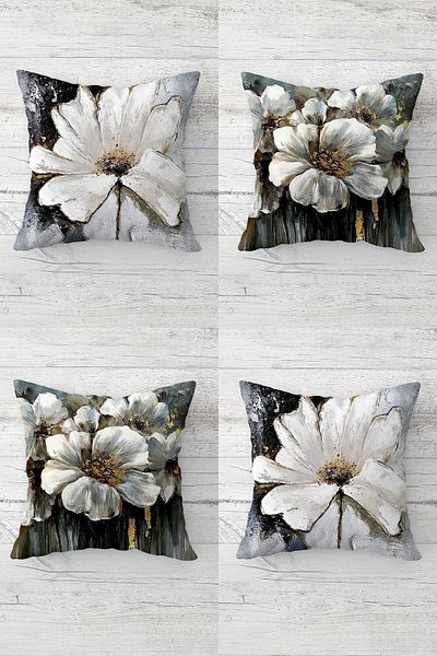 linazaitun Watercolor Flowers Patterned Hidden Zippered Throw Pillow Cover Sofa Pillow Cover Set(4pcs)