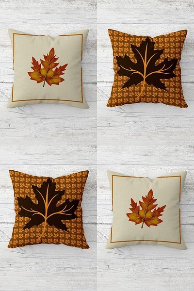 Pelangi Autumn Leaf Patterned Throw Pillow Cover - Hidden Zipper, 4 Pieces Set