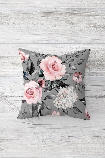 linazaitun Set de huse de pernă pentru canapea, cu model de buchet de trandafiri, vintage, cu fermoar ascuns