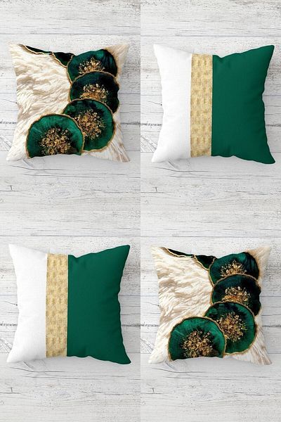linazaitun Flower Patterned and Striped Hidden Zippered Throw Pillow Cover Sofa Pillow Cover Set (4pcs)
