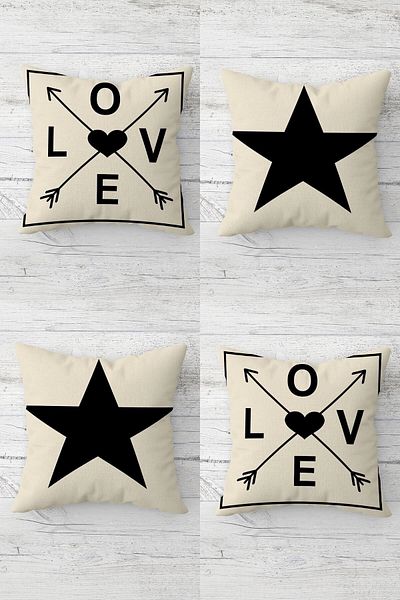 on the clouds Star and Love Patterned 4-Piece Sofa and Pillow Set with Hidden Zipper