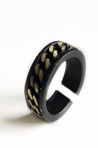 axexuar Braid Model Black Yellow Adjustable Men's Women's Ring Wedding Ring