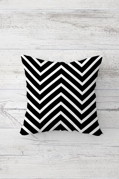 Pelangi Zigzag Patterned Black and White Concealed Zippered Throw Pillow Cover Sofa Pillow Cover Set (4pcs)
