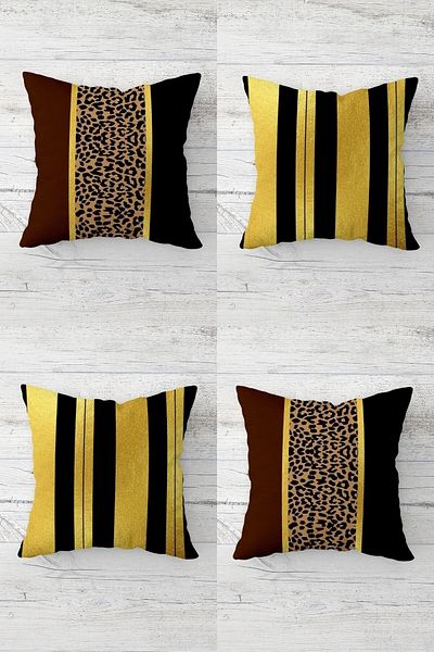 on the clouds Leopard Patterned Gold Striped Hidden Zippered Throw Pillow Cover Sofa Pillow Cover Set (4pcs)