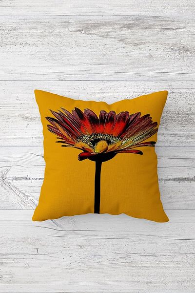 Pelangi Vintage Orange Daisy and Bird Cage Set - Hidden Zipper Throw Pillow Cover, Sofa Pillow (4pcs)