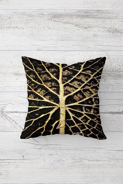 linazaitun Gold Tree Body Patterned Concealed Zippered Throw Pillow Cover Sofa Pillow Cover Set (4pcs)