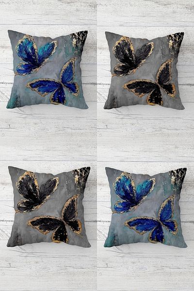 Latibule Flying Butterflies Patterned Hidden Zippered Throw Pillow Cover Sofa Pillow Cover Set (4pcs)