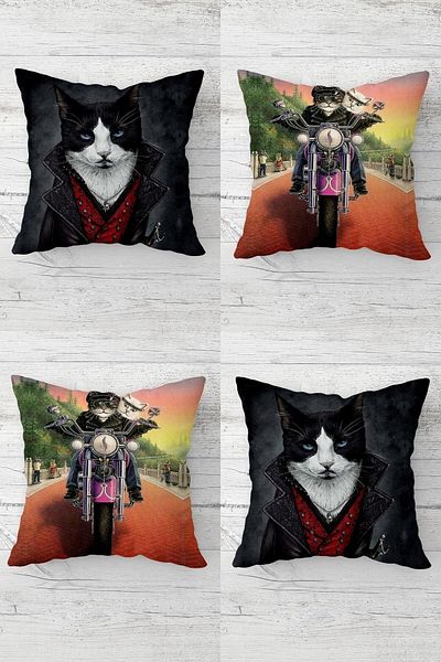 on the clouds Charisma Cat Motor Cat Pattern Husa de perna cu fermoar ascuns Set de huse de perna pentru scaun (4 buc)