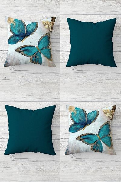 on the clouds Blue Butterfly Patterned Hidden Zippered Throw Pillow Cover Sofa Pillow Cover Set (4pcs)