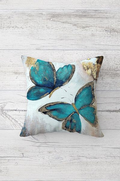 on the clouds Blue Butterfly Patterned Hidden Zippered Throw Pillow Cover Sofa Pillow Cover Set (4pcs)