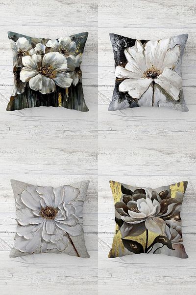 Pelangi Watercolor Flowers Patterned Hidden Zippered Throw Pillow Cover Sofa Pillow Cover Set(4pcs)