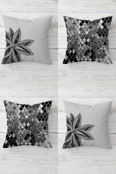 Latibule Sequin Patterned Lotus Flower Hidden Zippered Throw Pillow Cover Sofa Pillow Cover Set (4pcs)