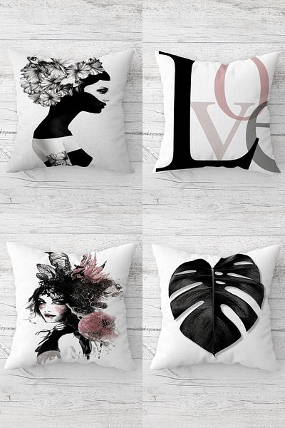 on the clouds Love Lettering Tropical Leaf And Women's Hidden Zippered Throw Pillow Cover Sofa Pillow Cover Set(4pcs)