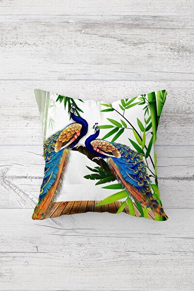 on the clouds Tropical Leaves and Peacock Model Hidden Zipper Throw Pillow Cover Sofa Pillow Cover Set(4pcs)
