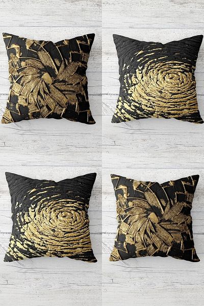on the clouds Gold Flower and Swirl Patterned Throw Pillow Cover Set - Hidden Zipper, 4 Pieces