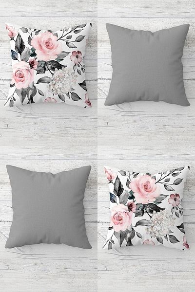 Pelangi Rose Bouquet Patterned 4-Piece Throw Pillow Set - Hidden Zipper and Seat Pillow Case