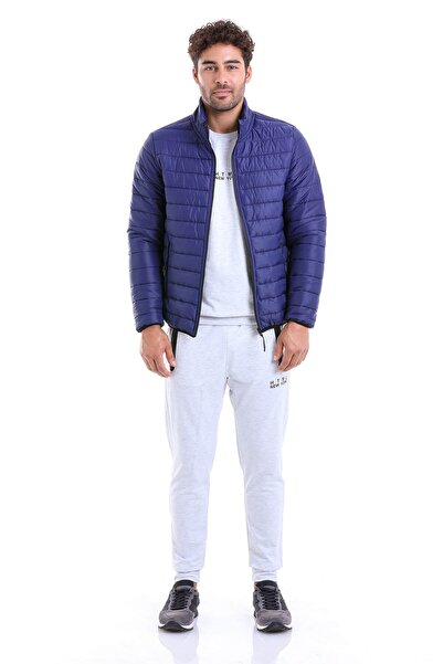 Hatemoğlu Lacivert Slim Fit Düz Hakim Yaka Şişme Mont