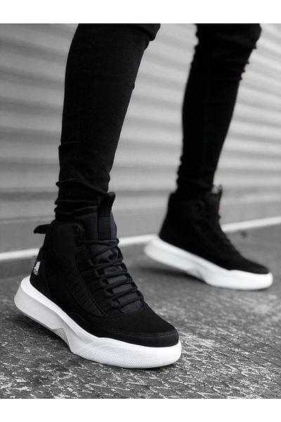 BOUIS Ανδρικές casual μαύρες λευκές μπότες από συνθετικό δέρμα κλασικές μπότες με κορδόνια με αντιολισθητική σόλα Άνετες χειμερινές μπότες