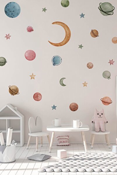 WALLHUMAN Renkli Uzay Çocuk Odası Duvar Stickerı