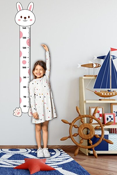 PANDA DÜNYASI Sevimli Pembe Kedi Figürlü Boy Ölçme Ölçüm Cetveli Duvar Sticker Anaokulu - Çocuk Odası