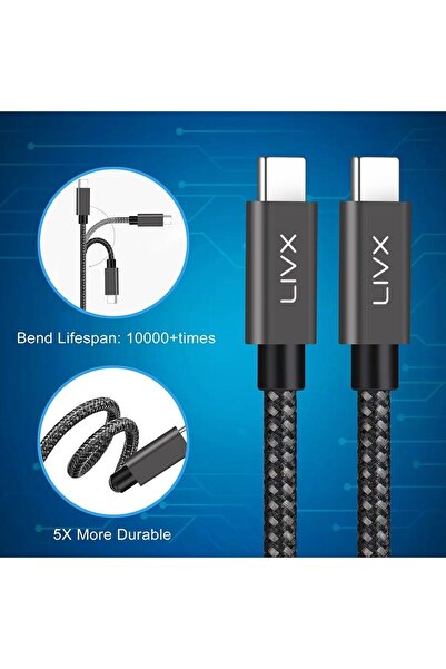LivX Solid 100w 5a Type C To Type C Pd 2.0 Süper Hızlı Şarj Ve Data Kablosu 2 Metre Space Gray Lva-tct